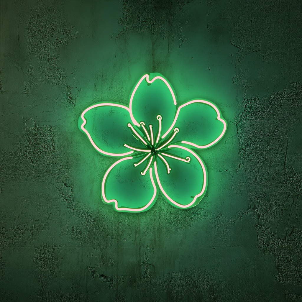 Cherry Blossom - Green Neon Sign, 18 Inches