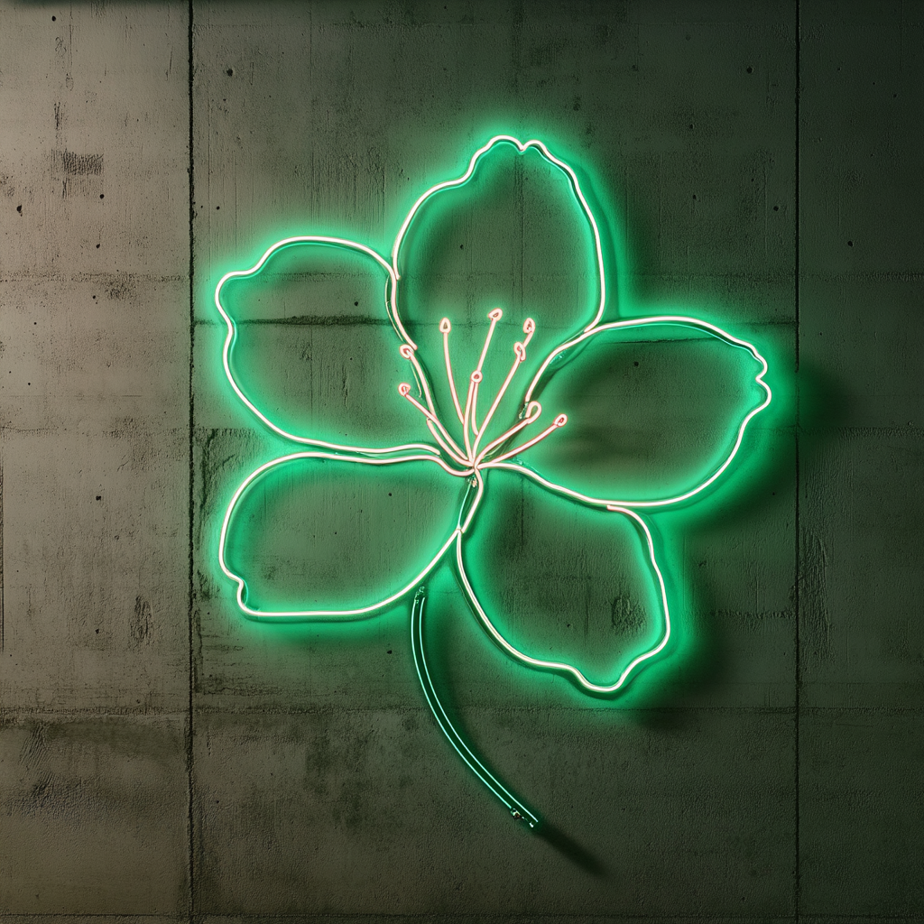Cherry Blossom - Green Neon Sign, 18 Inches