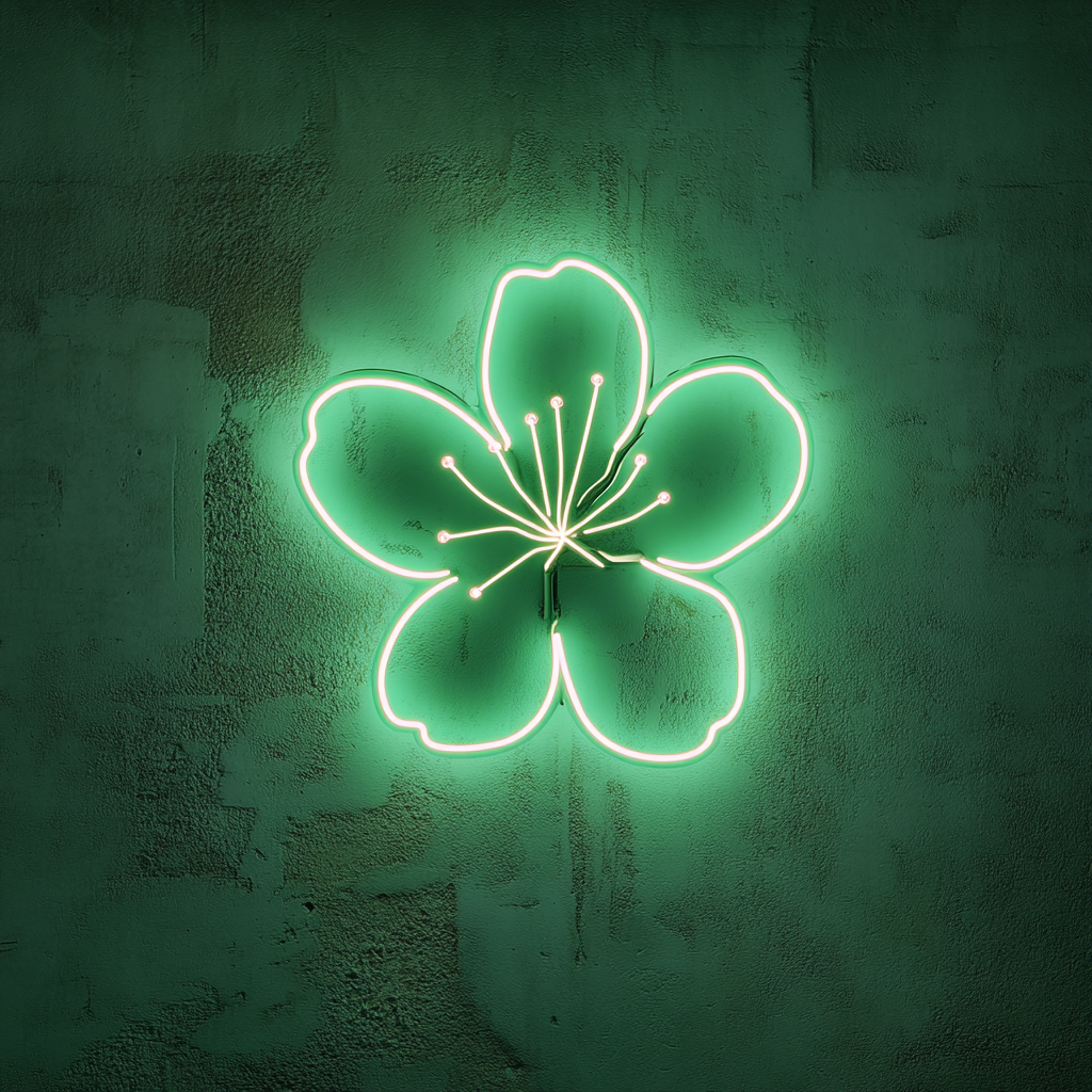 Cherry Blossom - Green Neon Sign, 18 Inches
