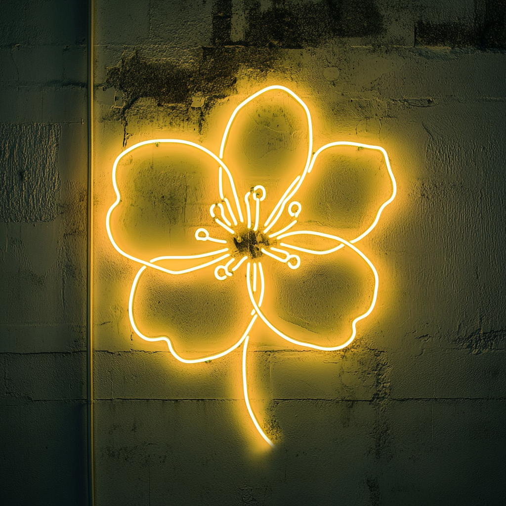 Cherry Blossom - Yellow Neon Sign, 18 Inches