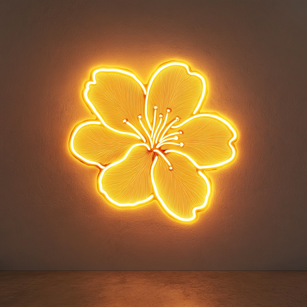 Cherry Blossom - Yellow Neon Sign, 18 Inches