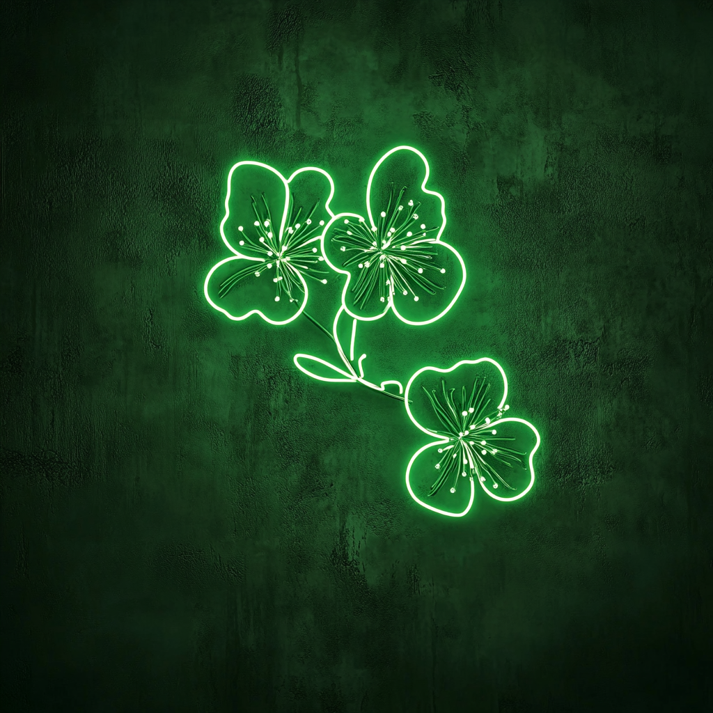 Cherry Blossom Branch - Green Neon Sign, 18 Inches