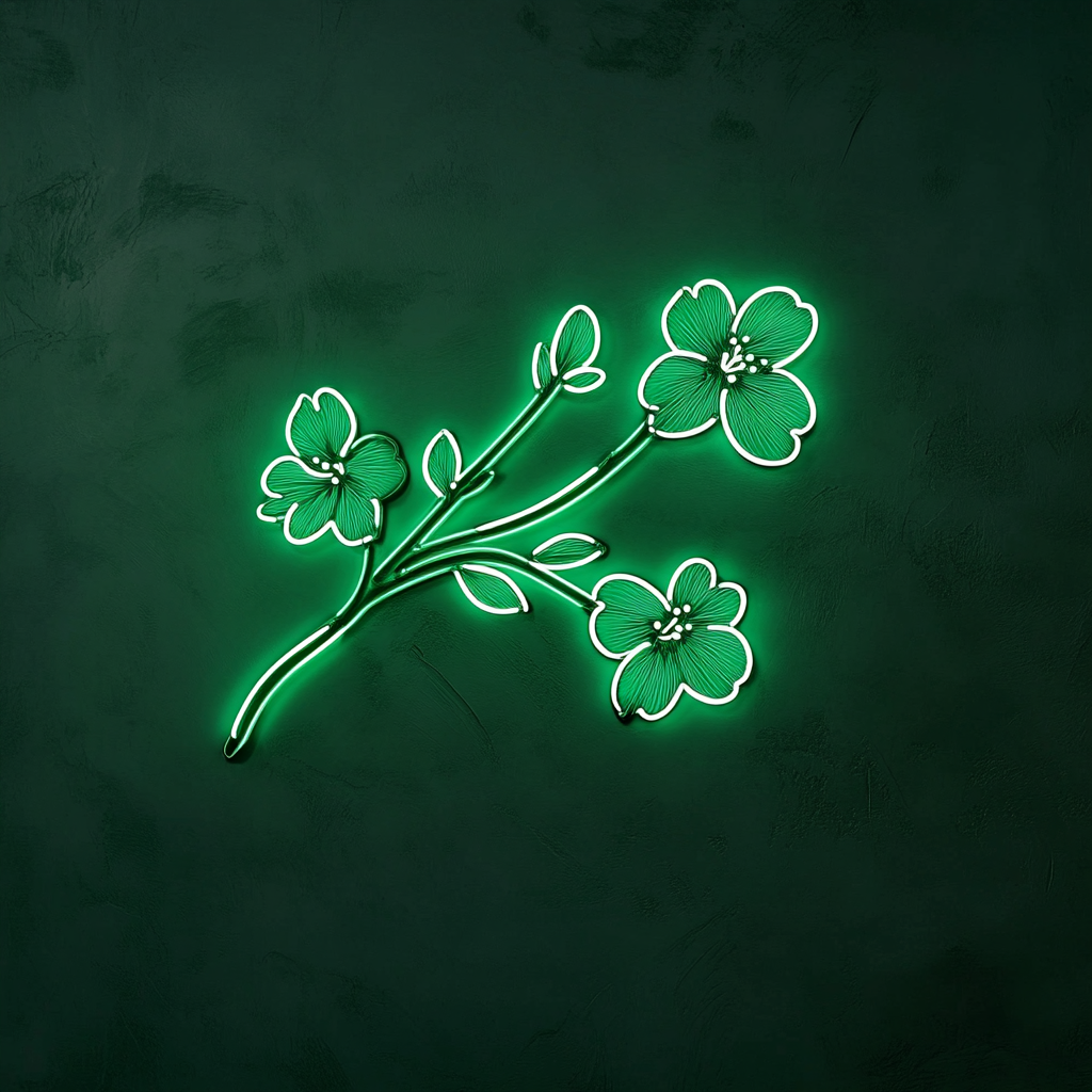 Cherry Blossom Branch - Green Neon Sign, 18 Inches