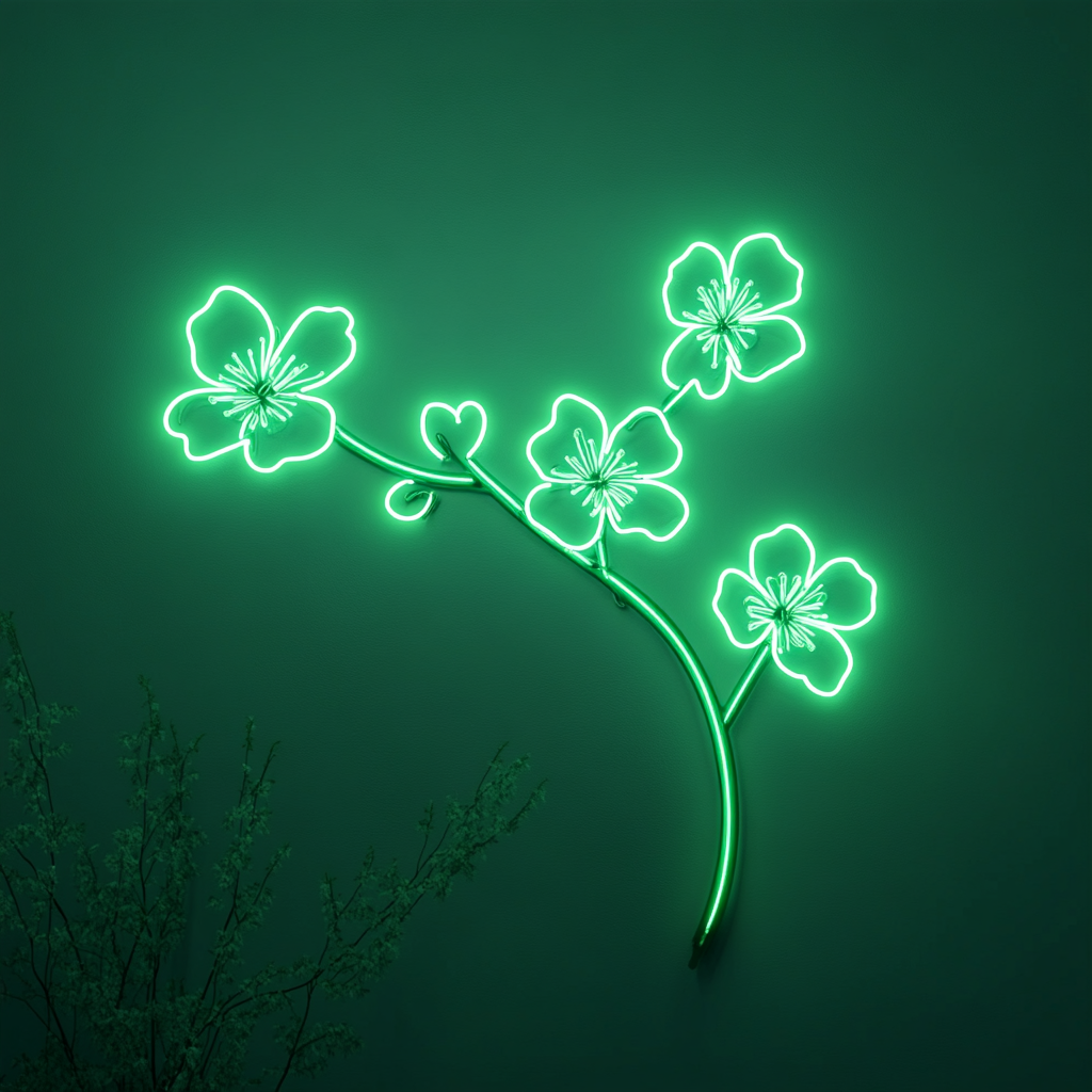 Cherry Blossom Branch - Green Neon Sign, 18 Inches