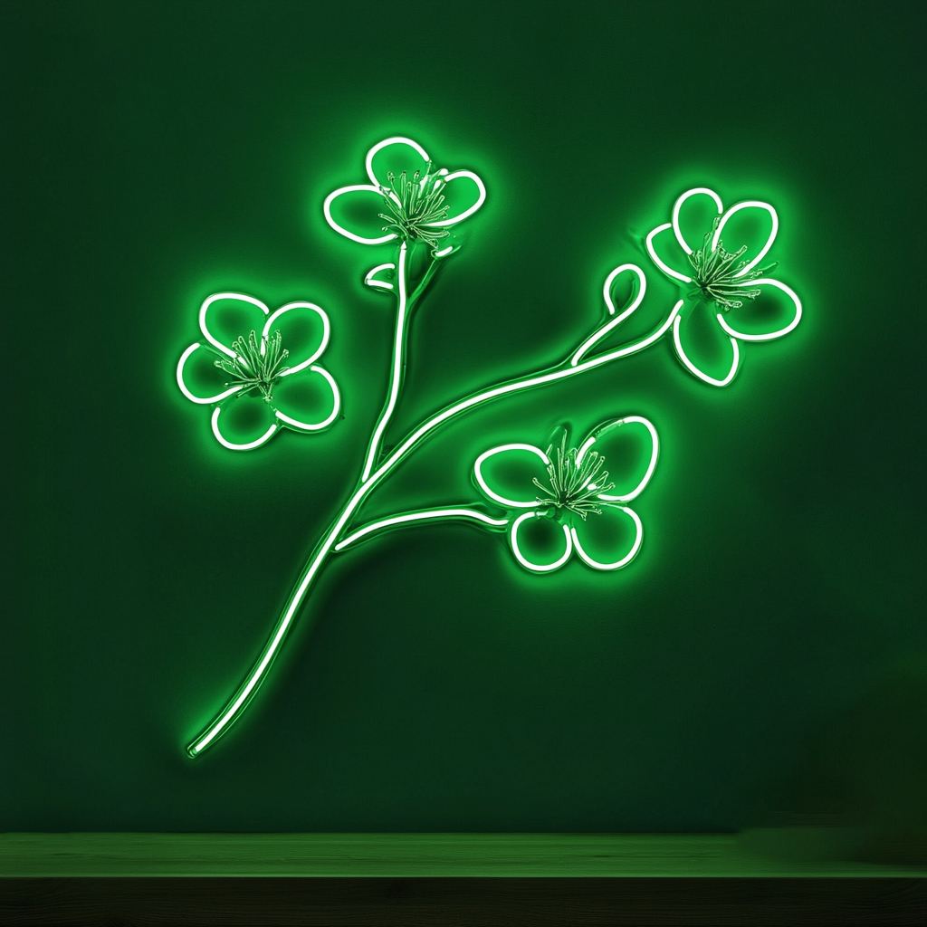 Cherry Blossom Branch - Green Neon Sign, 18 Inches
