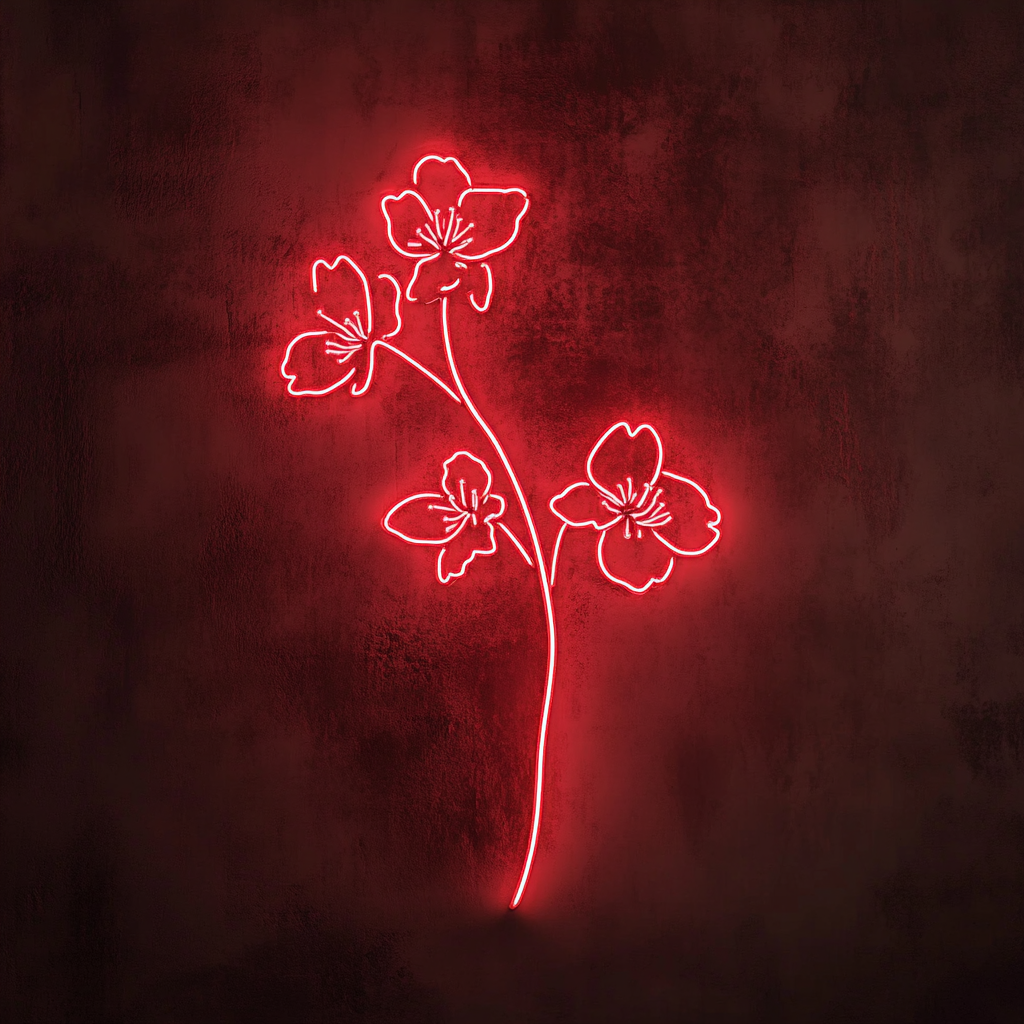 Cherry Blossom Branch - Red Neon Sign, 18 Inches