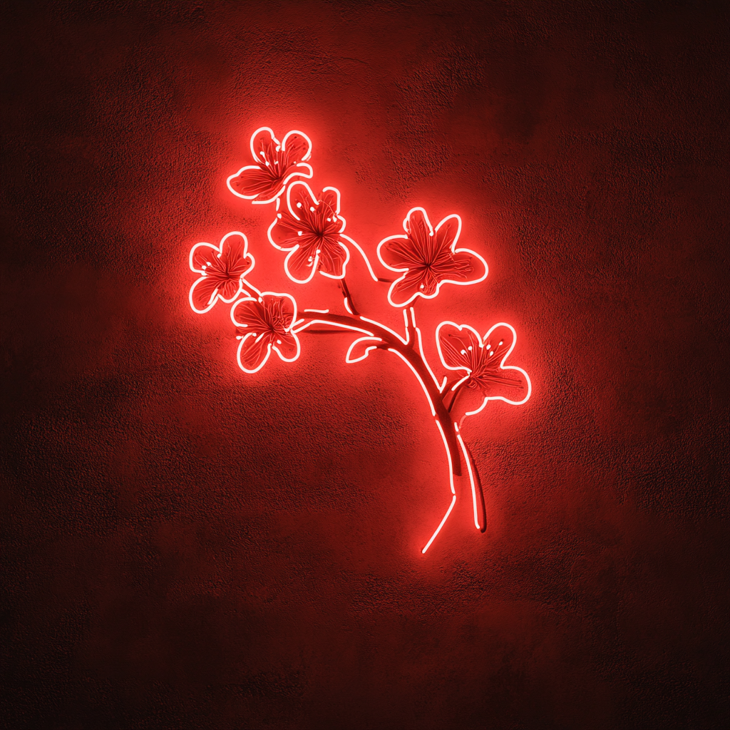 Cherry Blossom Branch - Red Neon Sign, 18 Inches
