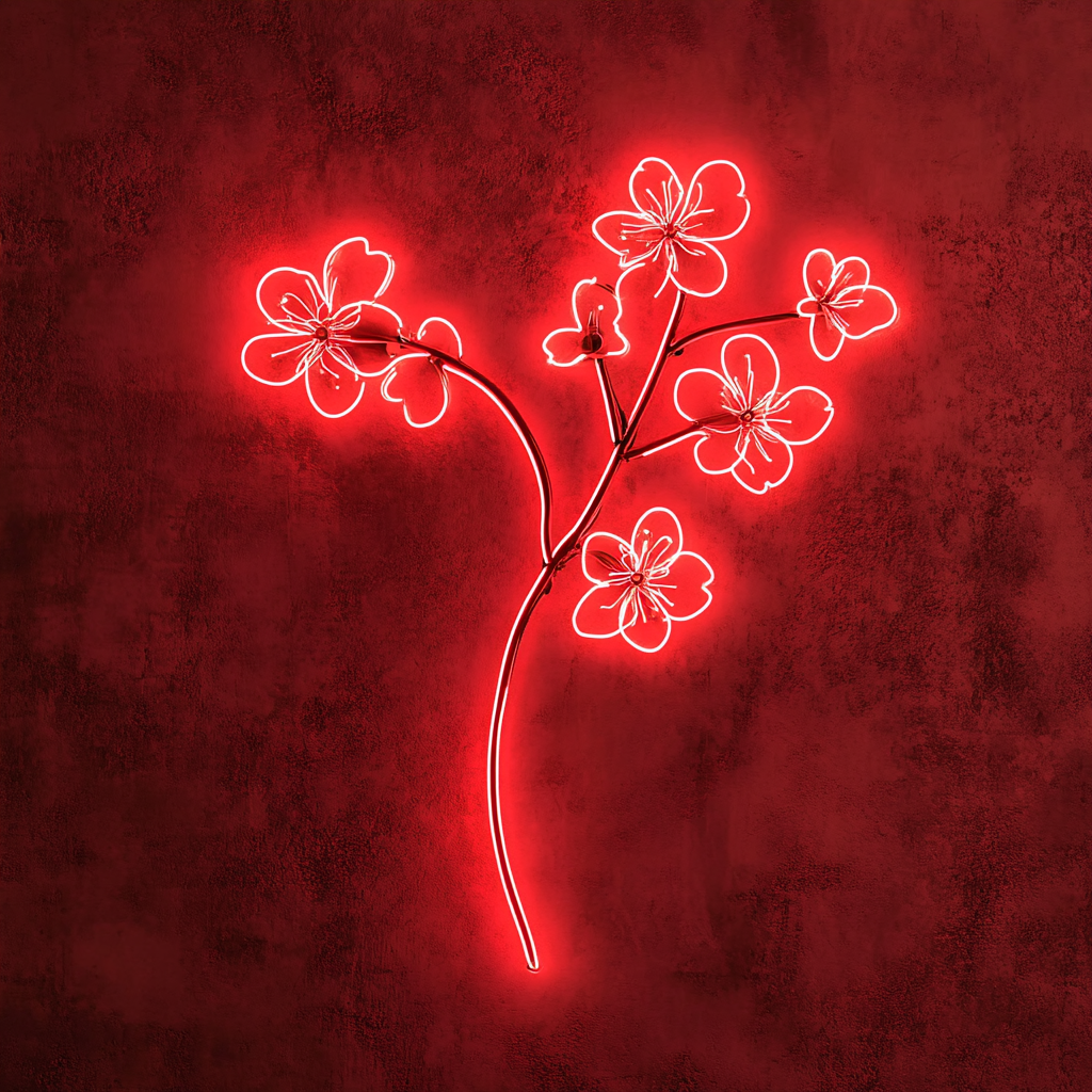 Cherry Blossom Branch - Red Neon Sign, 18 Inches