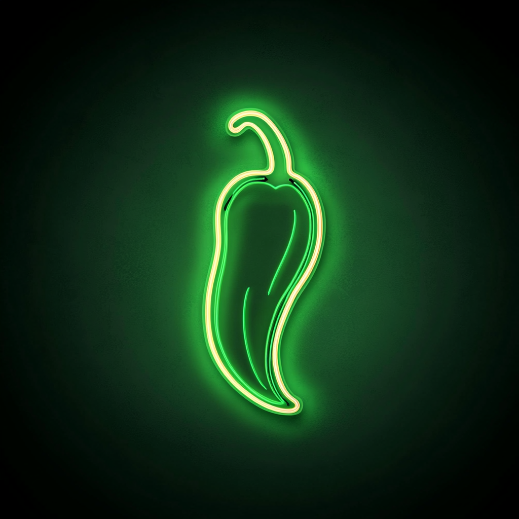 Chili Pepper with Flame - Green Neon Sign, 18 Inches