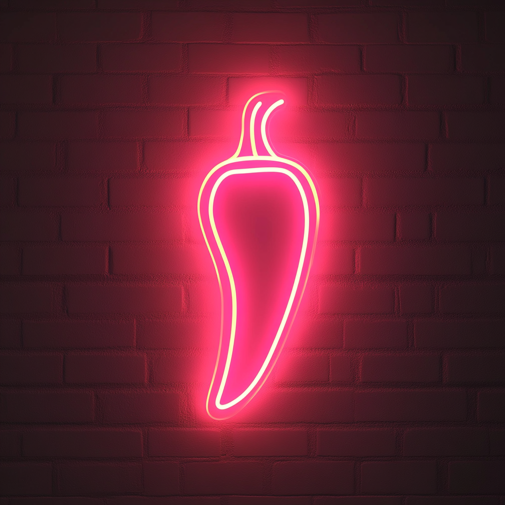 Chili Pepper with Flame - Pink Neon Sign, 18 Inches
