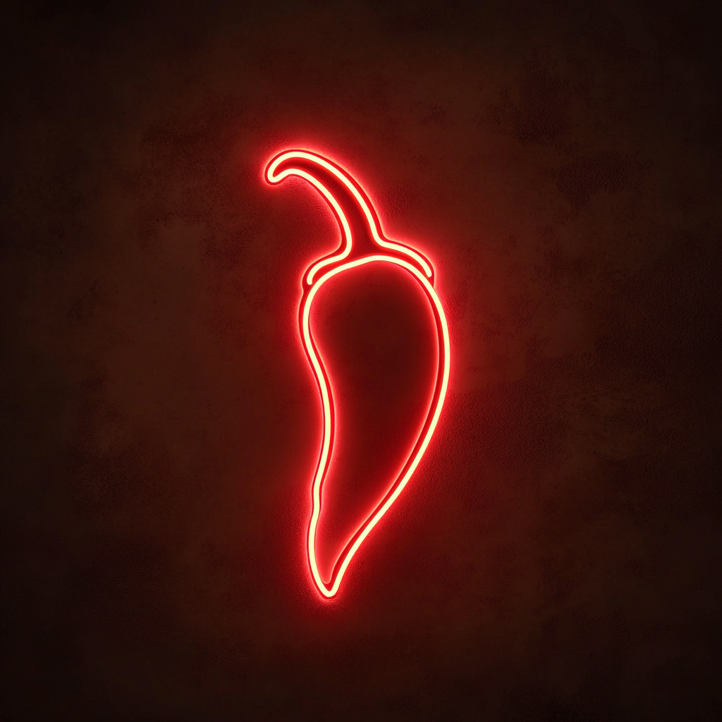Chili Pepper with Flame - Red Neon Sign, 18 Inches