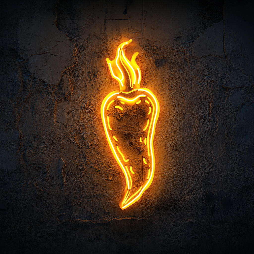 Chili Pepper with Flame - Yellow Neon Sign, 24 Inches