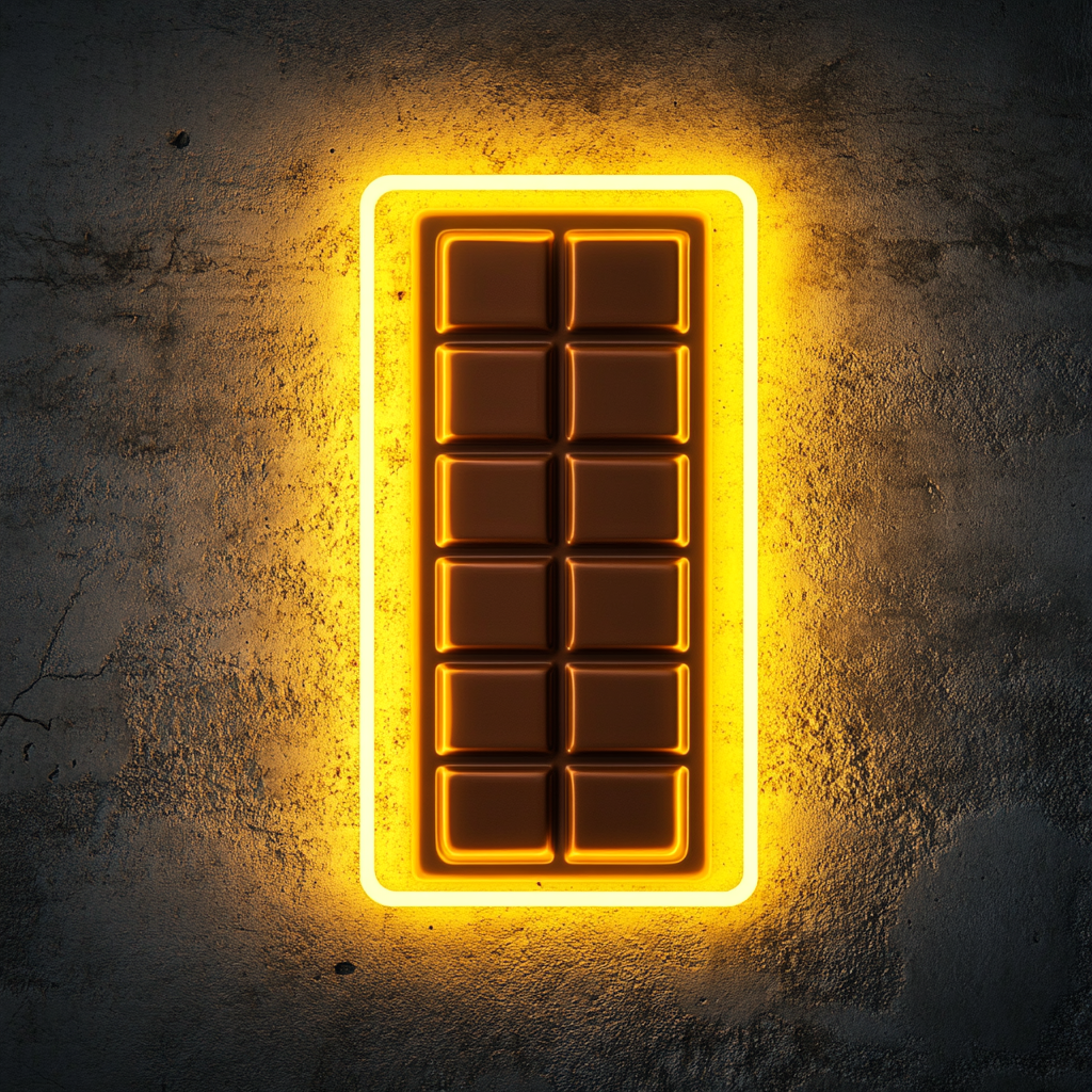 Chocolate Bar Unwrapped - Yellow Neon Sign, 18 Inches