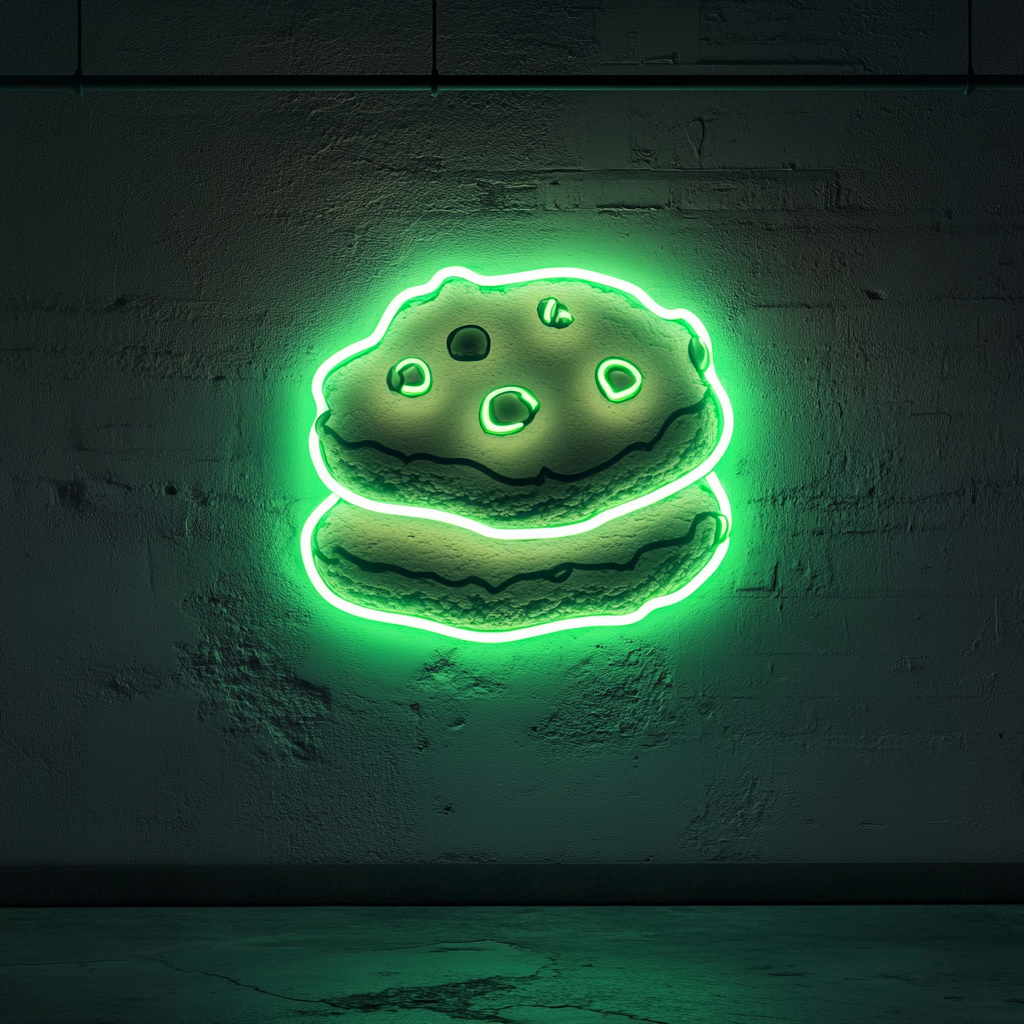 Chocolate Chip Cookie Stack - Green Neon Sign, 24 Inches