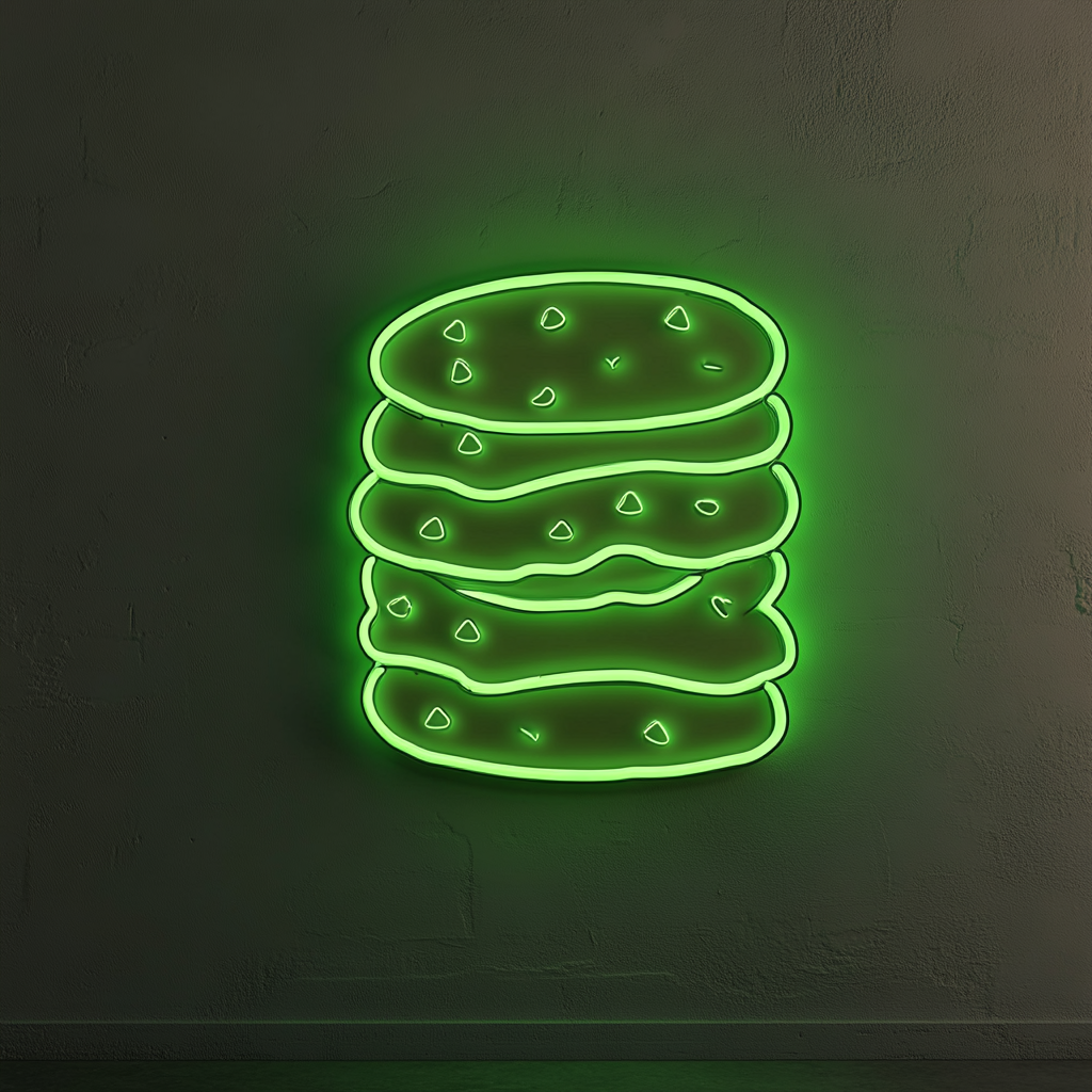 Chocolate Chip Cookie Stack - Green Neon Sign, 18 Inches