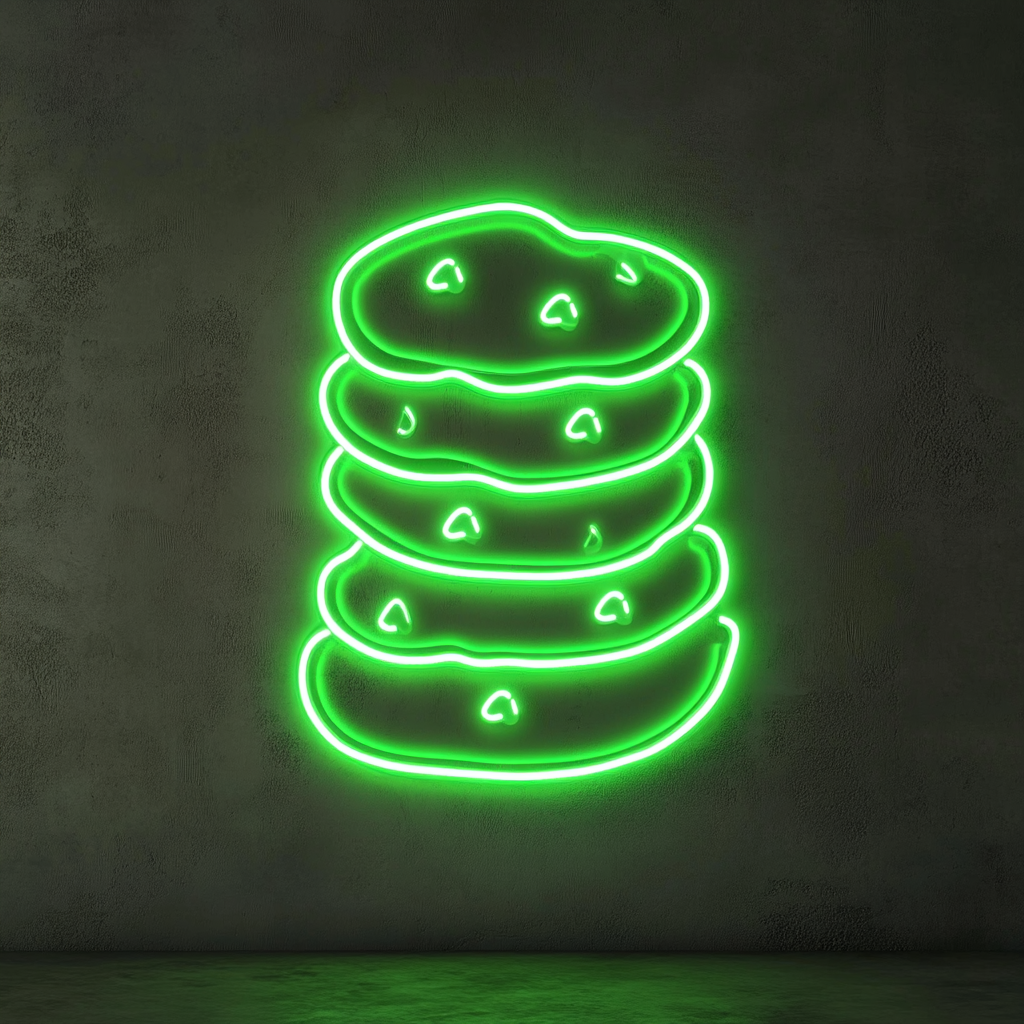 Chocolate Chip Cookie Stack - Green Neon Sign, 18 Inches