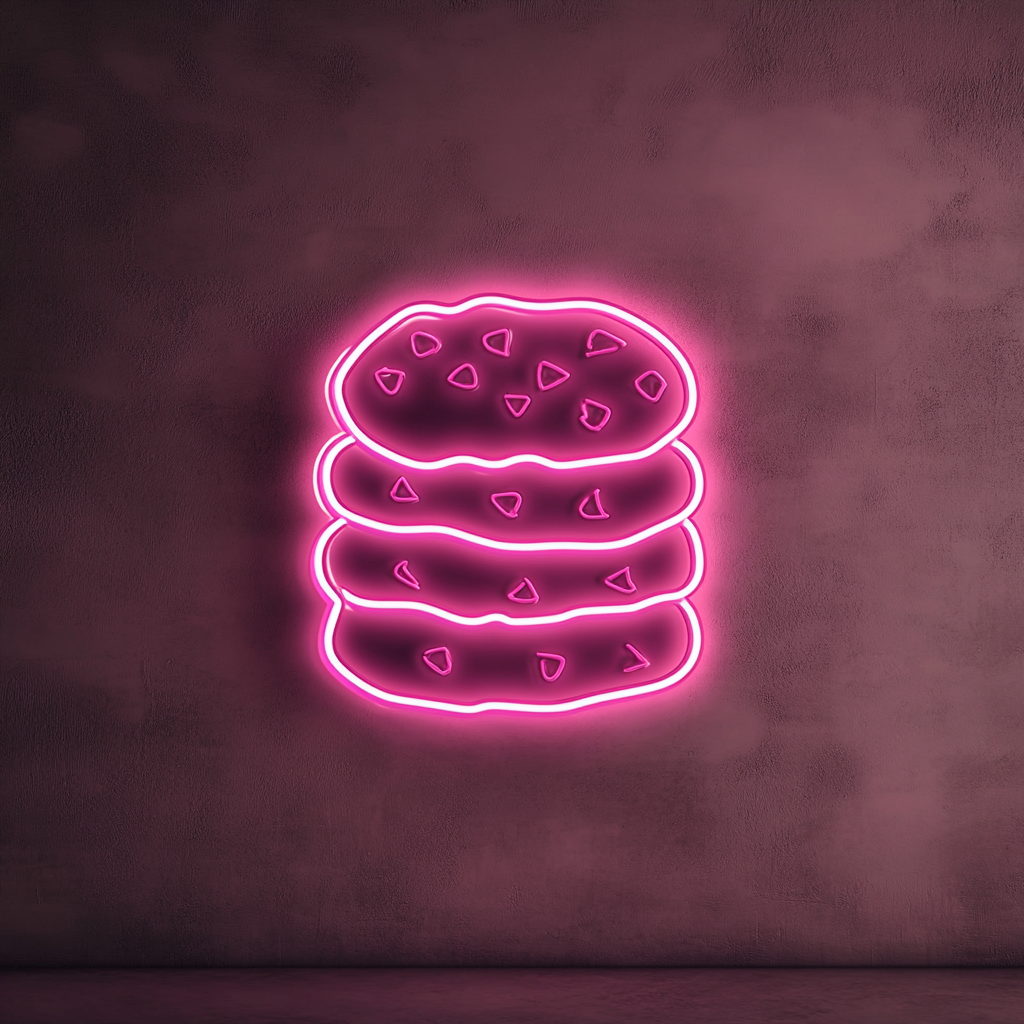 Chocolate Chip Cookie Stack - Pink Neon Sign, 24 Inches