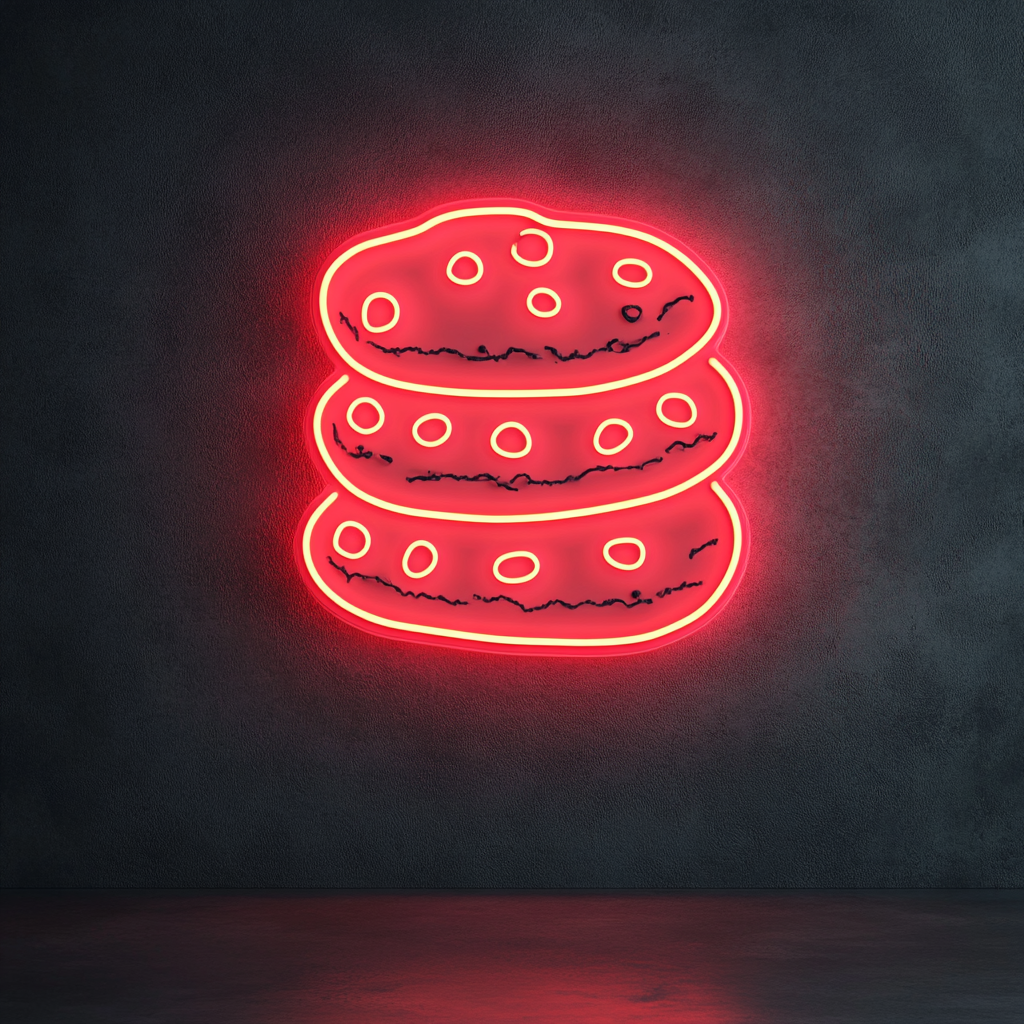 Chocolate Chip Cookie Stack - Red Neon Sign, 24 Inches