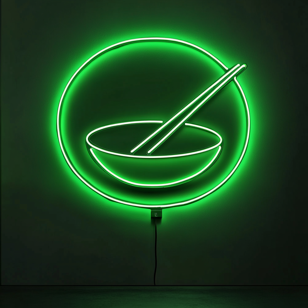 Chopsticks and Bowl - Green Neon Sign, 24 Inches
