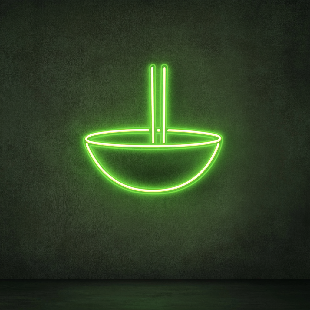 Chopsticks and Bowl - Green Neon Sign, 24 Inches