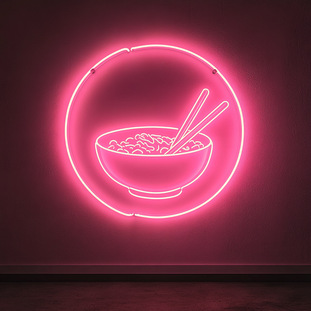 Chopsticks and Bowl - Pink Neon Sign, 18 Inches