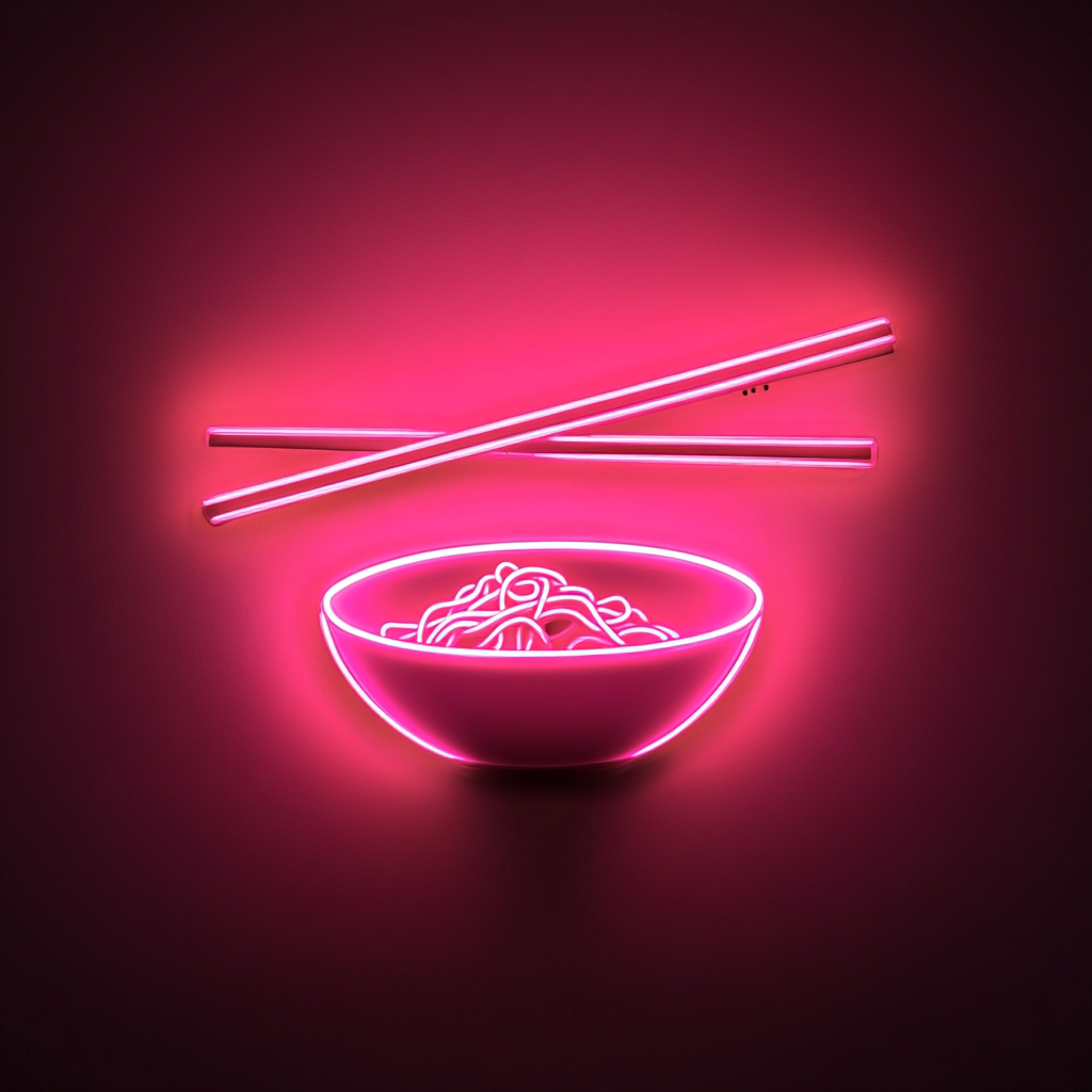 Chopsticks and Bowl - Pink Neon Sign, 18 Inches