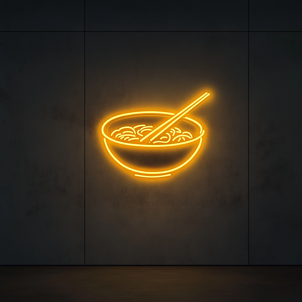 Chopsticks and Bowl - Yellow Neon Sign, 24 Inches