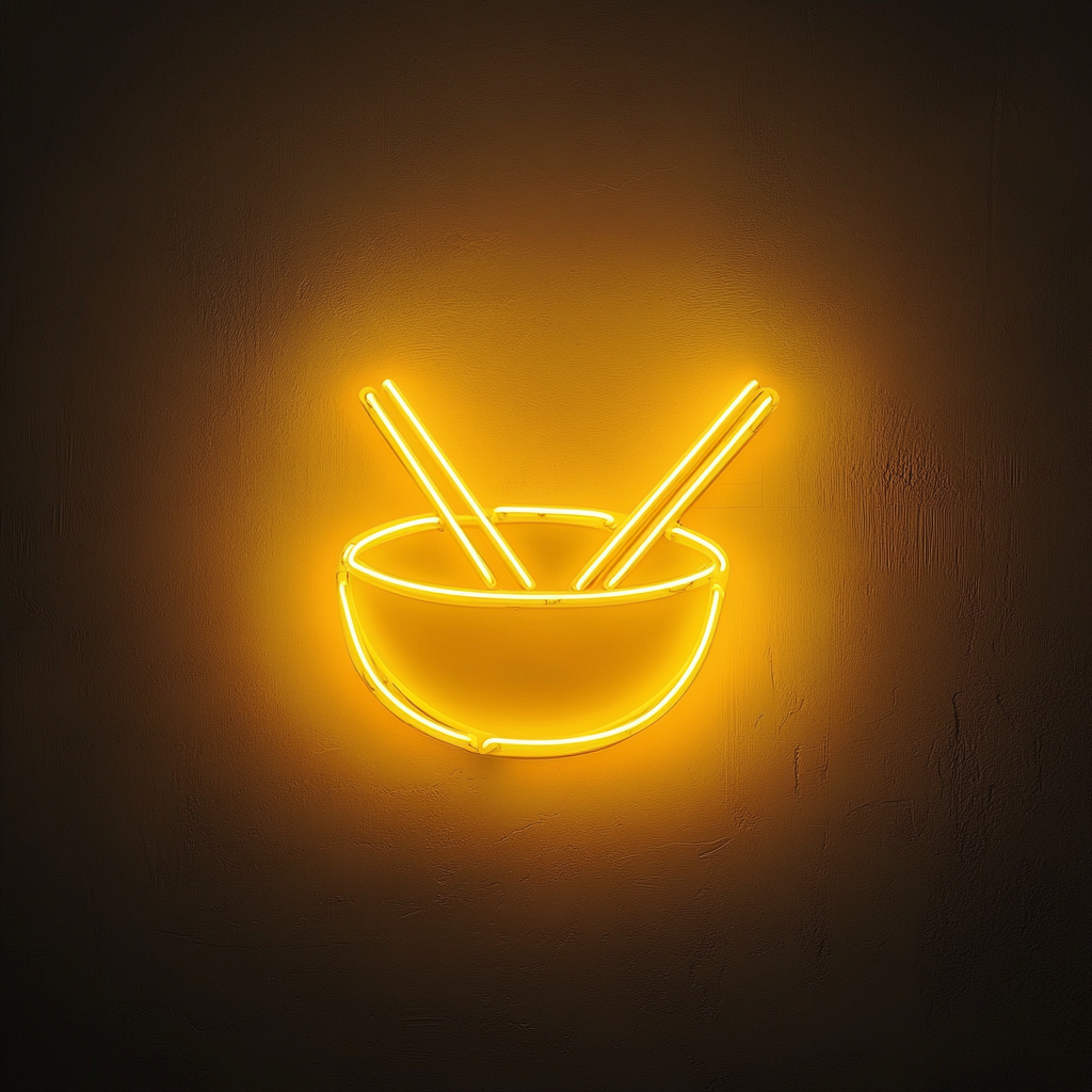 Chopsticks and Bowl - Yellow Neon Sign, 18 Inches