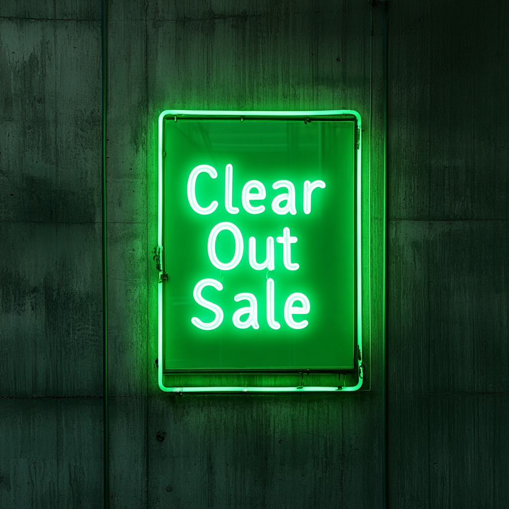 "Clear Out Sale" - Green Neon Sign, 18 Inches