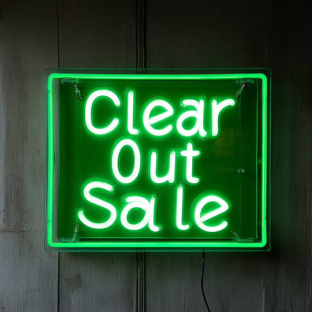 "Clear Out Sale" - Green Neon Sign, 18 Inches