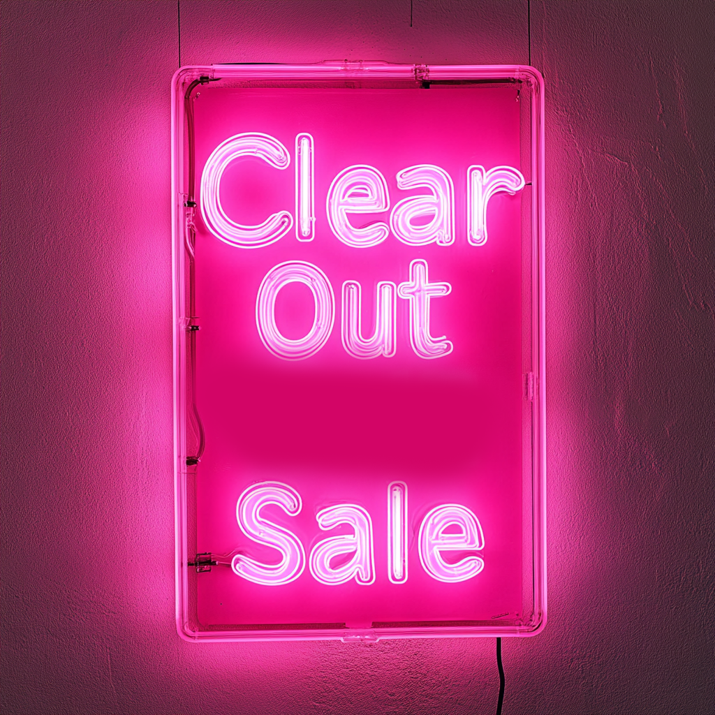 "Clear Out Sale" - Pink Neon Sign, 24 Inches