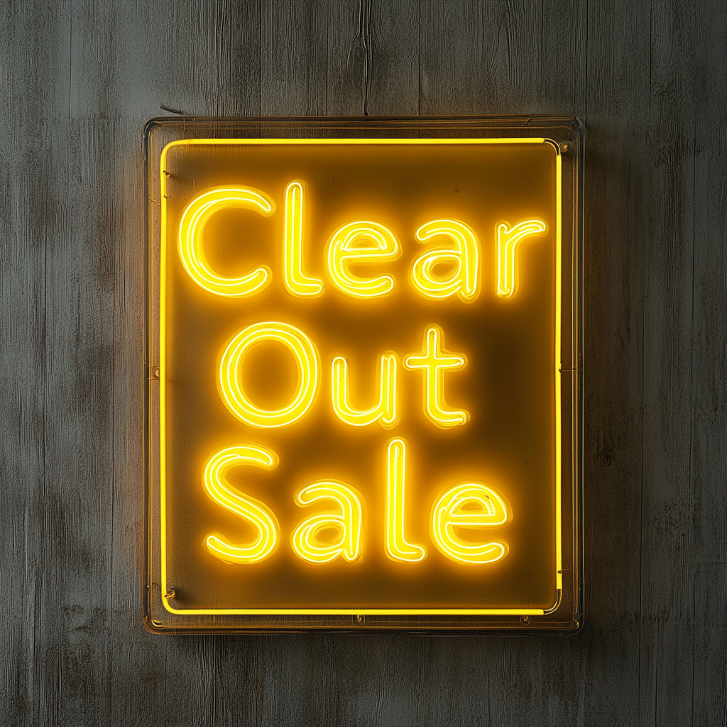 "Clear Out Sale" - Yellow Neon Sign, 24 Inches