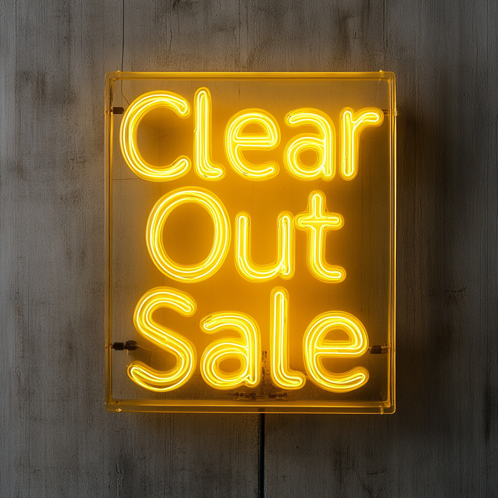 "Clear Out Sale" - Yellow Neon Sign, 24 Inches