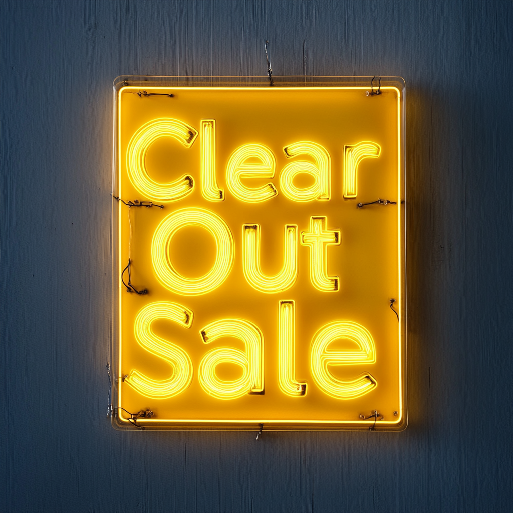 "Clear Out Sale" - Yellow Neon Sign, 18 Inches