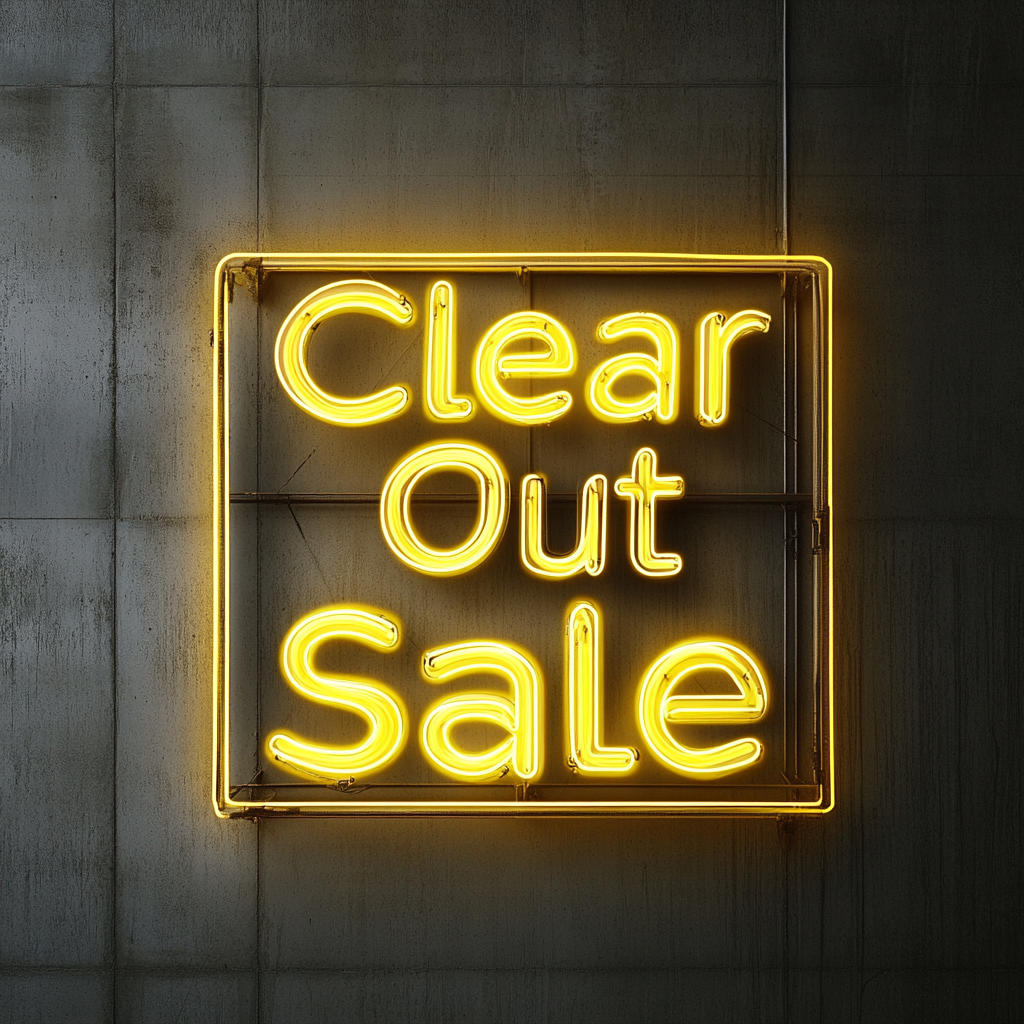 "Clear Out Sale" - Yellow Neon Sign, 18 Inches