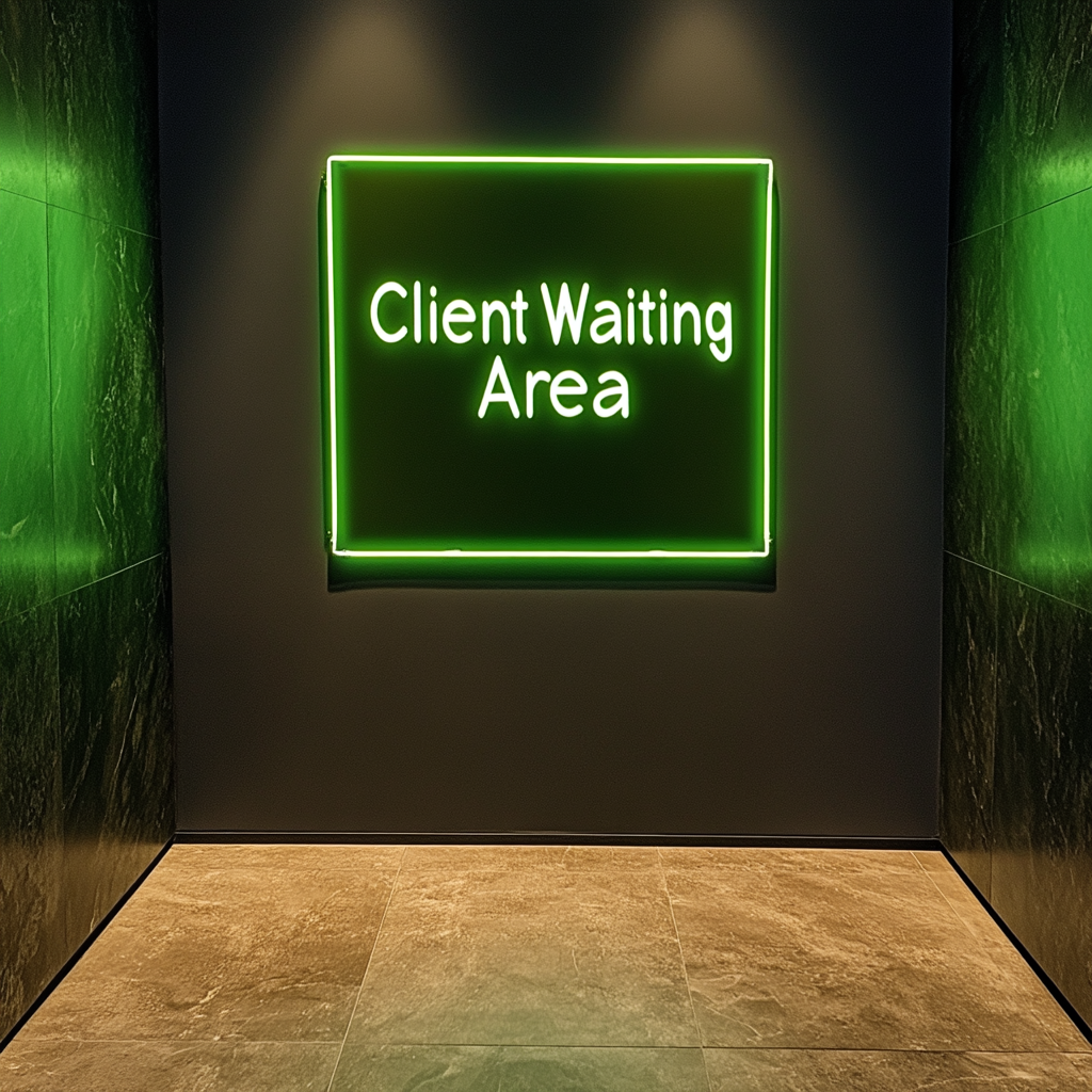 "Client Waiting Area" - Green Neon Sign, 24 Inches