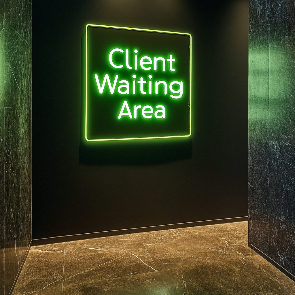 "Client Waiting Area" - Green Neon Sign, 24 Inches