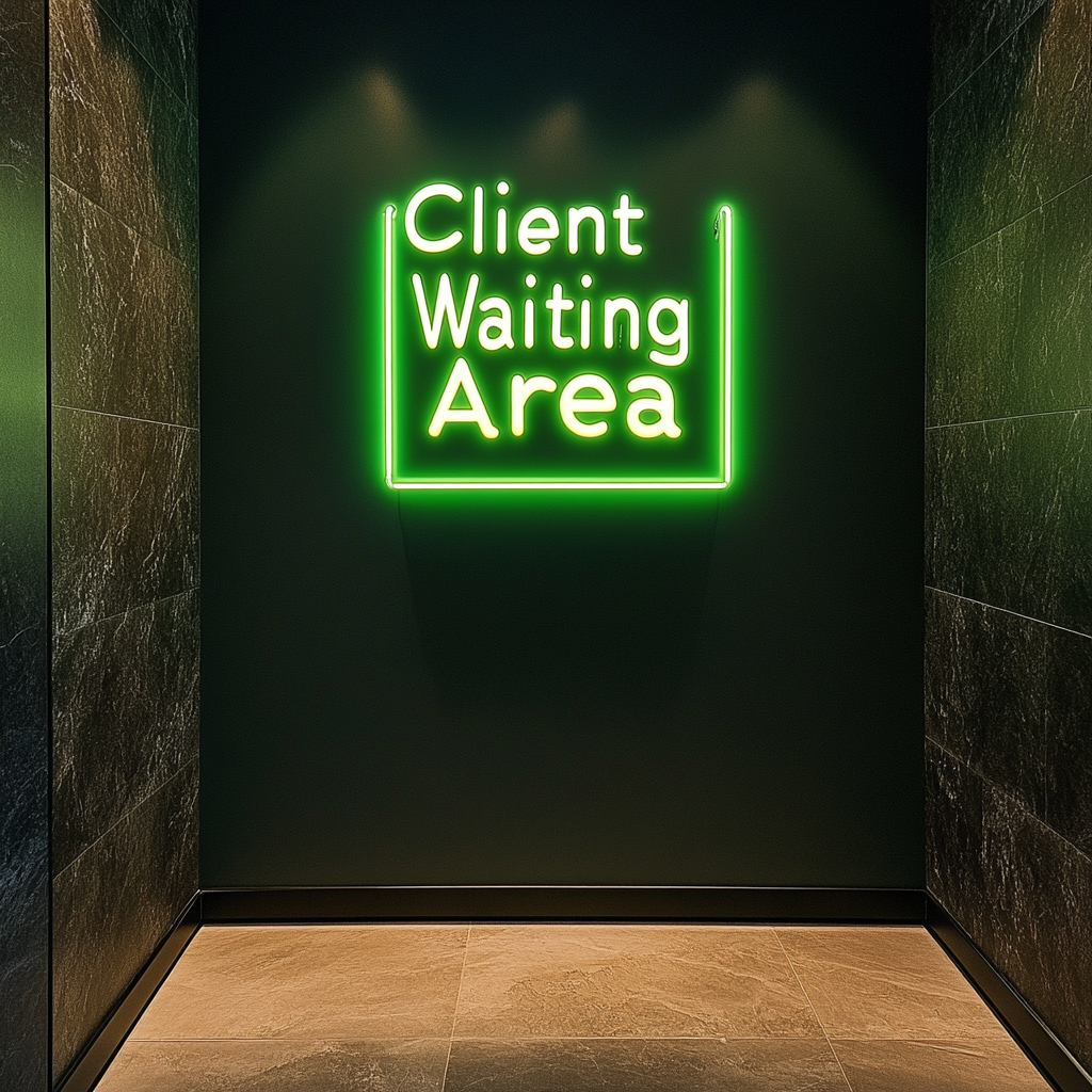 "Client Waiting Area" - Green Neon Sign, 24 Inches