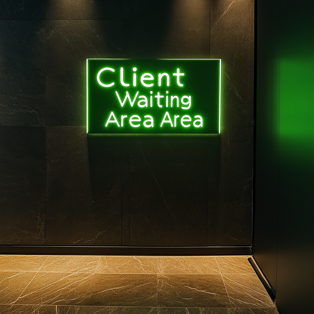 "Client Waiting Area" - Green Neon Sign, 24 Inches