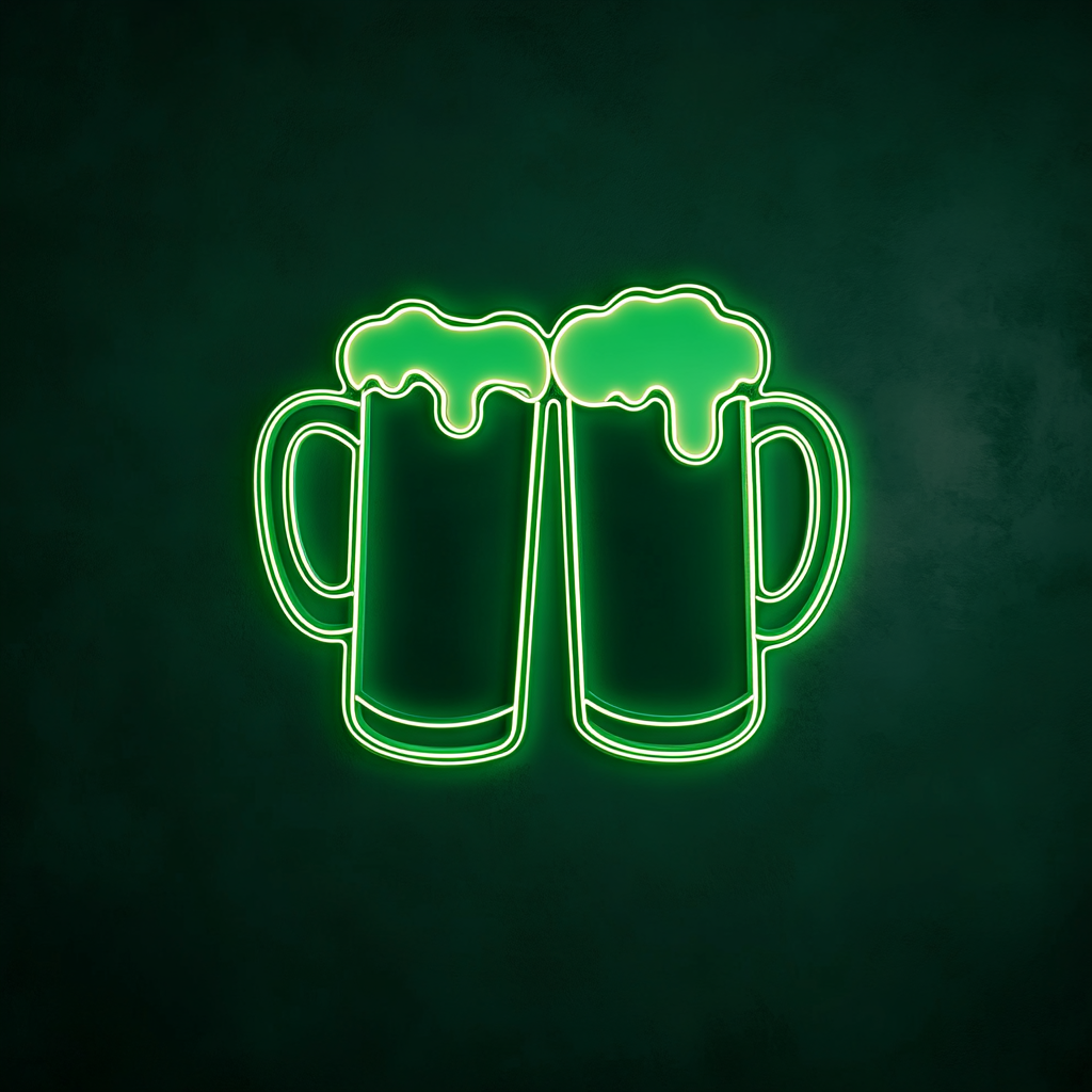 Clinking Beer Mugs - Green Neon Sign, 24 Inches