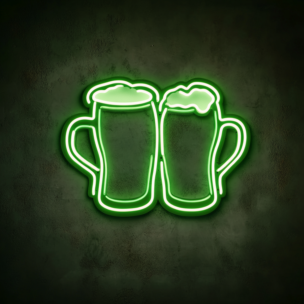 Clinking Beer Mugs - Green Neon Sign, 24 Inches