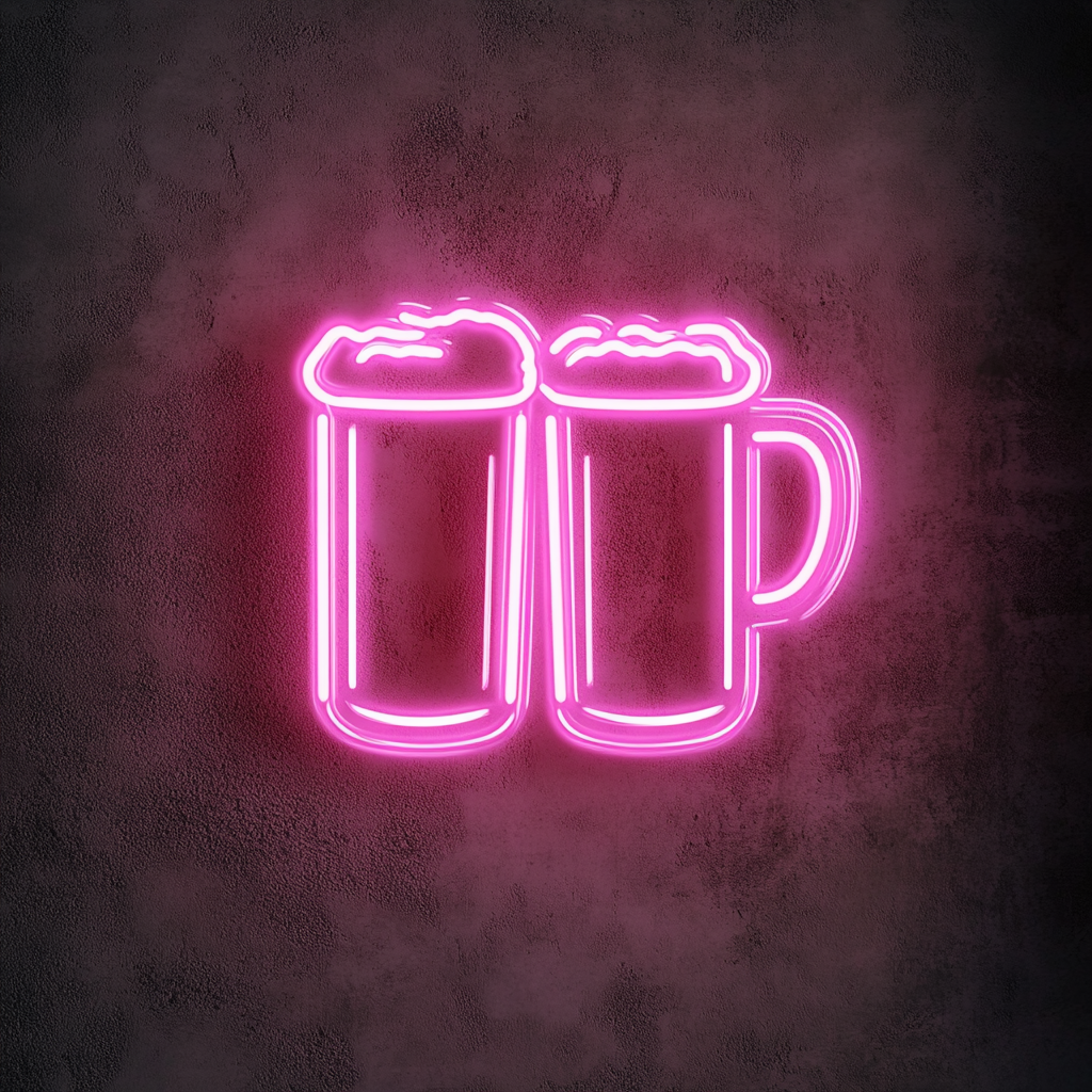 Clinking Beer Mugs - Pink Neon Sign, 18 Inches