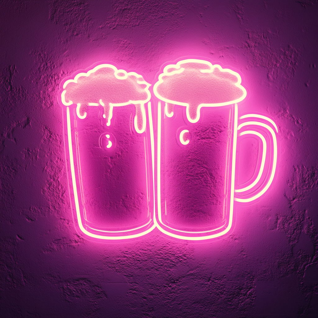 Clinking Beer Mugs - Pink Neon Sign, 18 Inches