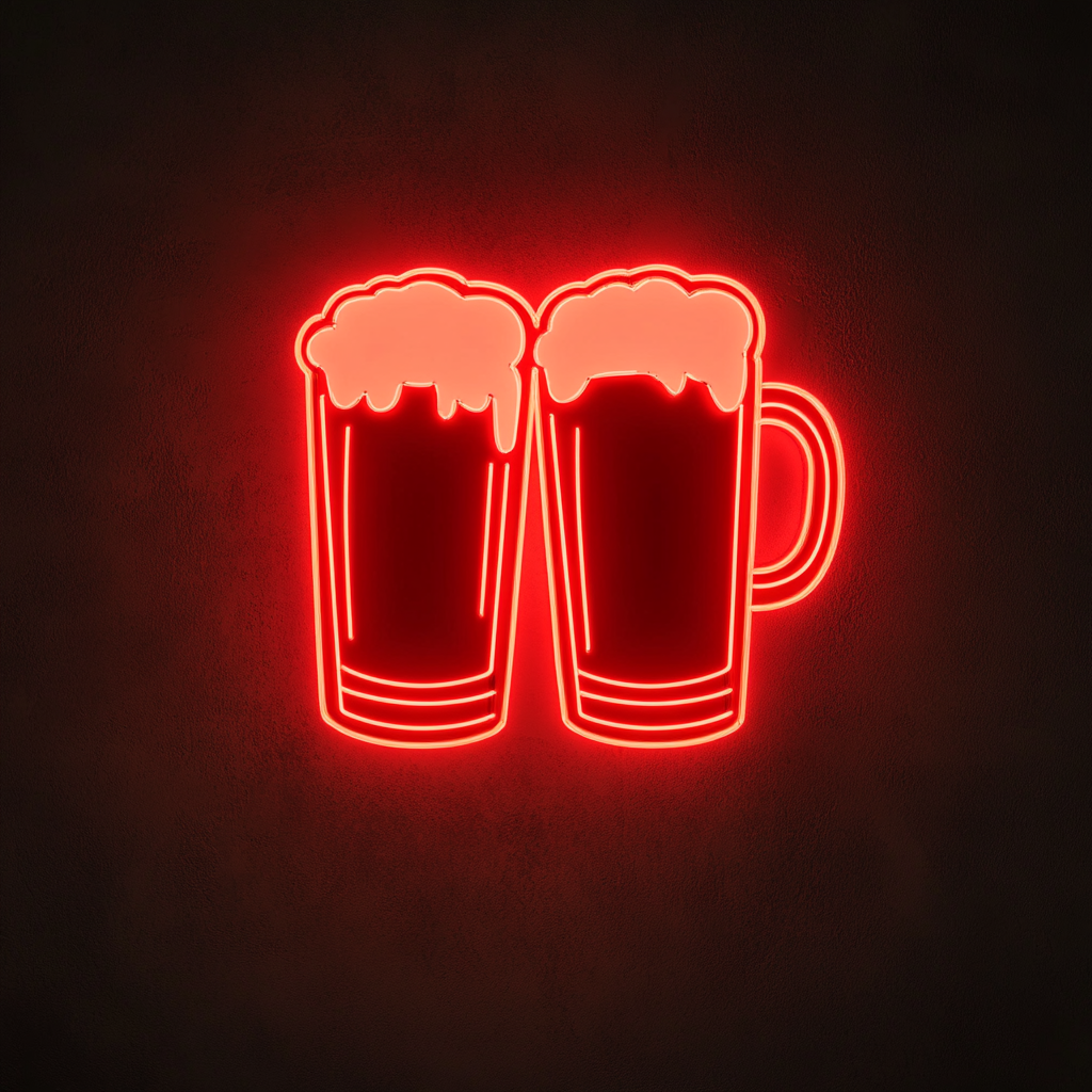 Clinking Beer Mugs - Red Neon Sign, 24 Inches