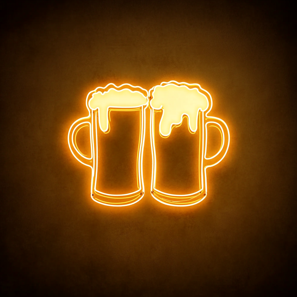 Clinking Beer Mugs - Yellow Neon Sign, 18 Inches
