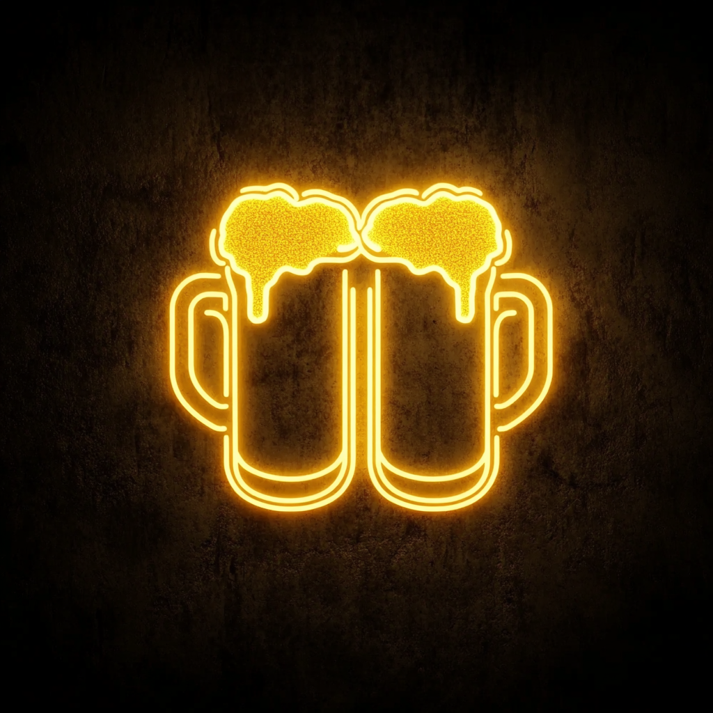 Clinking Beer Mugs - Yellow Neon Sign, 18 Inches