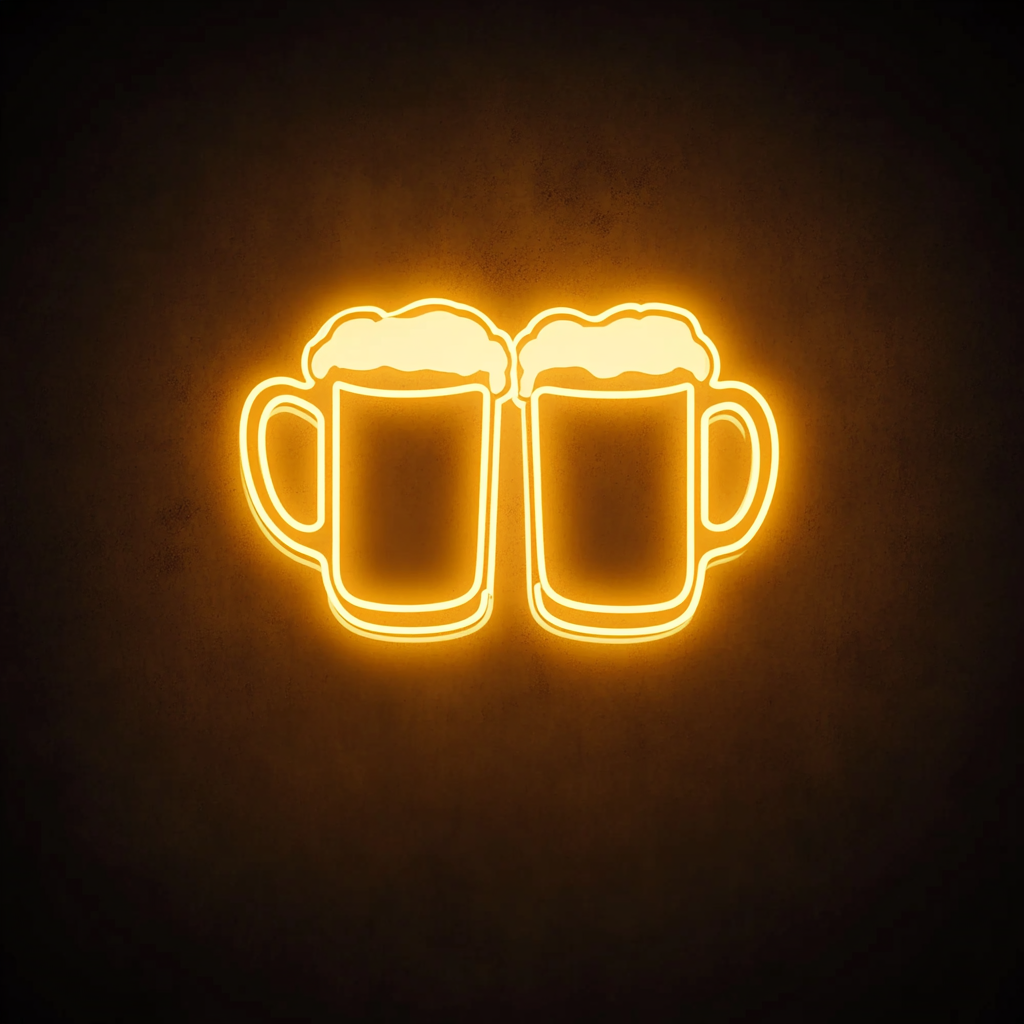 Clinking Beer Mugs - Yellow Neon Sign, 18 Inches
