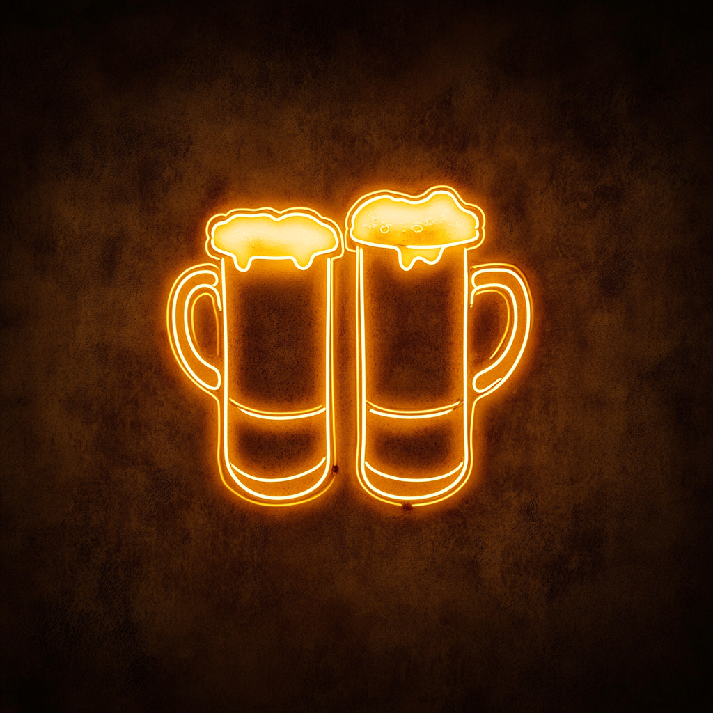 Clinking Beer Mugs - Yellow Neon Sign, 18 Inches
