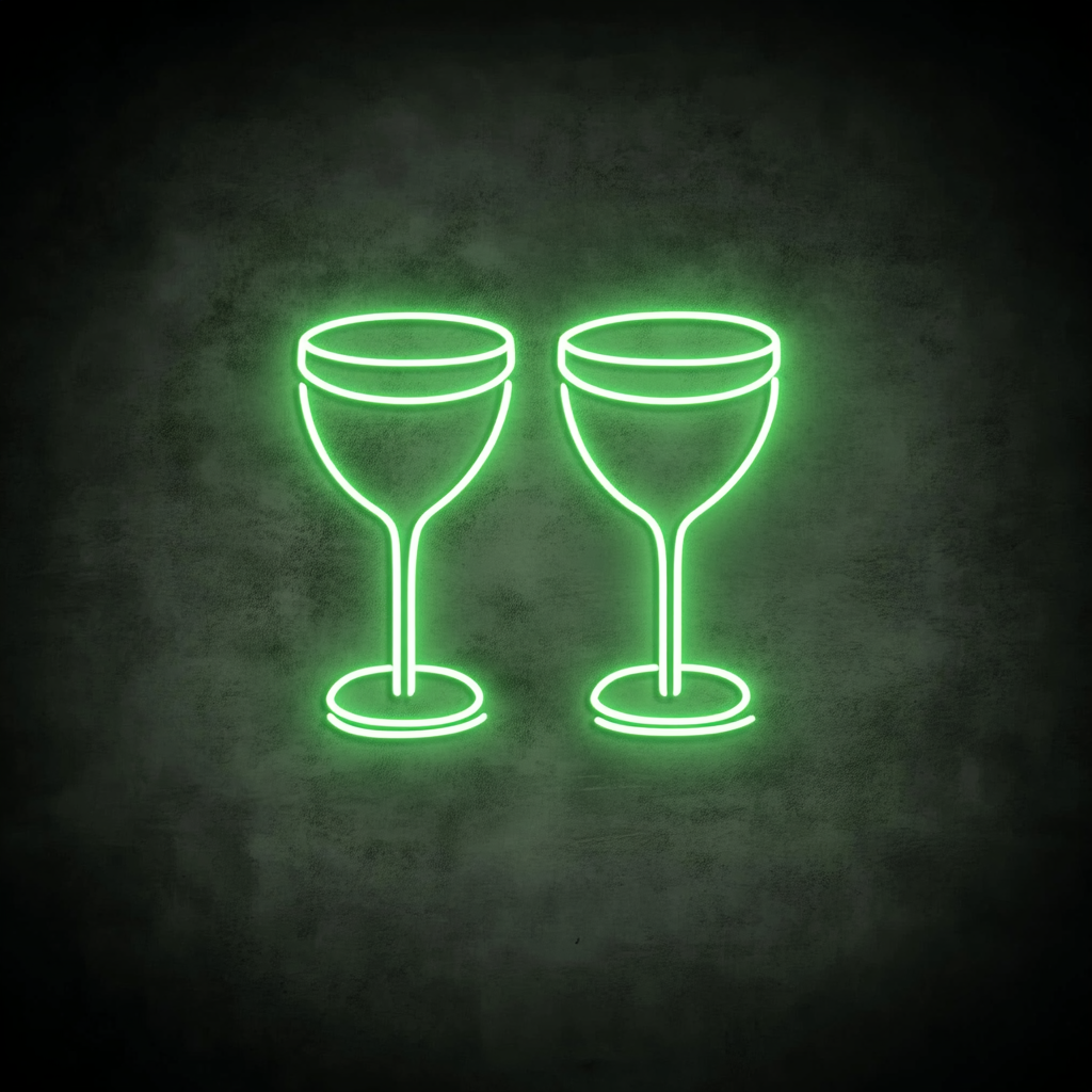 Clinking Cocktail Glasses - Green Neon Sign, 24 Inches