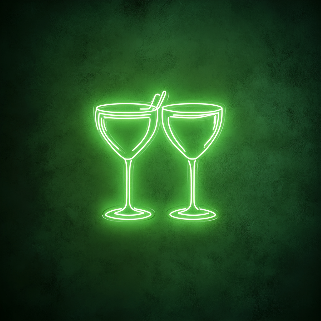 Clinking Cocktail Glasses - Green Neon Sign, 24 Inches